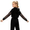 thumbnail image 4 of Aislor Girls Mesh Long Sleeve Drawstring Hooded Crop Top for Hip Hop Jazz Dancewear Black 10, 4 of 7