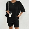 thumbnail image 2 of felwors Women 2 Piece Outfits Dressy Pajamas Lounge Set Ribbed Knit for Women Matching Tshirt Shorts Outfits Black, M, 2 of 8