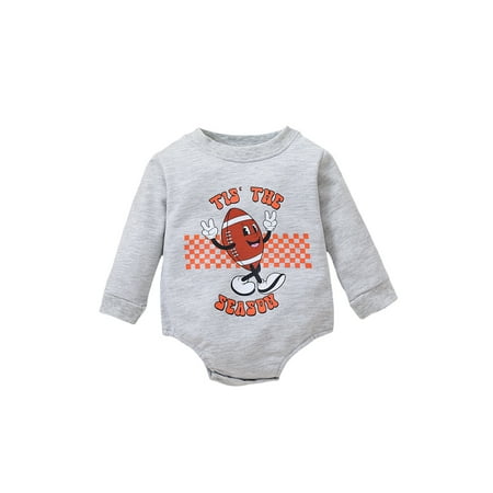 

Xingqing 0-24 Months Newborn Girls Boys Romper Long Sleeve Round Neck Rugby Letter Print Fall Bodysuit Grey 18-24 Months
