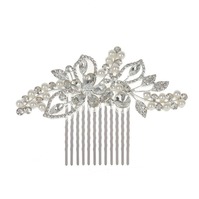 Nvzi Horquillas para el pelo de boda con flores para novias, peinetas con perlas de cristal, pinzas para el pelo, accesorios para el pelo de boda dorados, joyas plateadas
