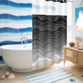 thumbnail image 5 of No Hook Shower Curtain with Built-in Rings - Black Gray Beach Coastal Washable Waterproof Fabric Bathroom Curtains for Hotel,Rentals, Stall 36 X 72 Inch , Abstract Ocean Waves Pattern, 5 of 9