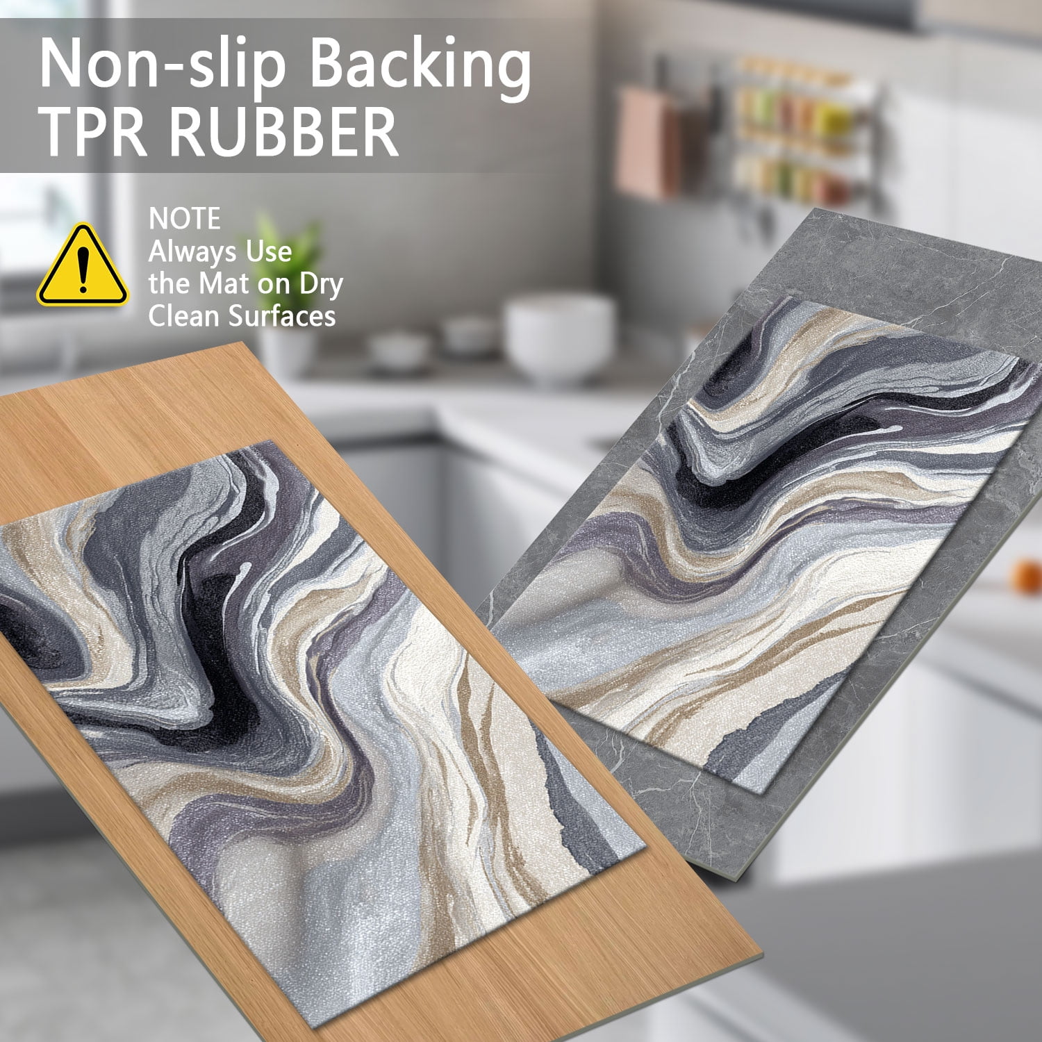 3-Piece Farmhouse Kitchen Rug Set, Washable Anti Slip Striped Floor Mats in 3 Sizes, Stain Resistant Decor Rugs for Kitchen Hallway Bathroom Home Christmas Decor