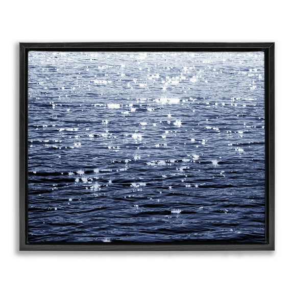 Stupell Industries Sun Reflecting on Sea Landscape & Nature Painting Black Floater Framed Canvas Art Print Wall Art, 21 x 17