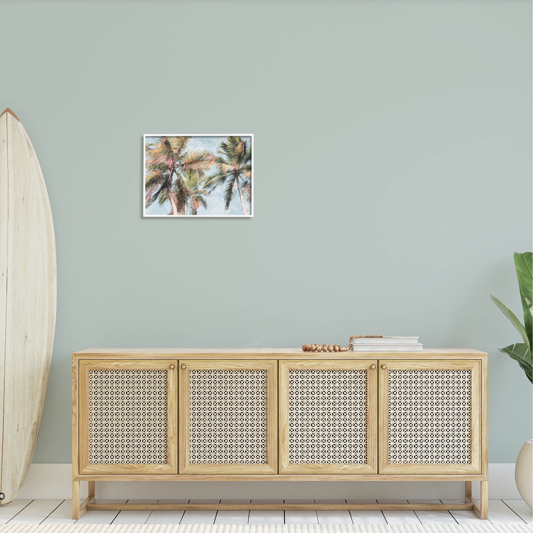 Stupell Industries Tall Looming Breezy Palm Trees Graphic Art White Framed Art Print Wall Art, Design by Nina Blue