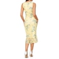 thumbnail image 3 of Summer Floral Bodycon Dress for Women's Sleeveless Square Neck Ruched Mesh Fishtail Dresses XS Yellow, 3 of 6