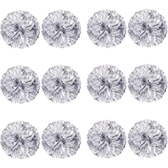 LINLIN 12Pcs Cheerleading Pom Poms for Kids, Metallic Foil & Plastic Ring Cheer Pom Poms Girls School Game, Dance, Matches, Team Spirit Sports, Stage Performance, Carnival Celebration