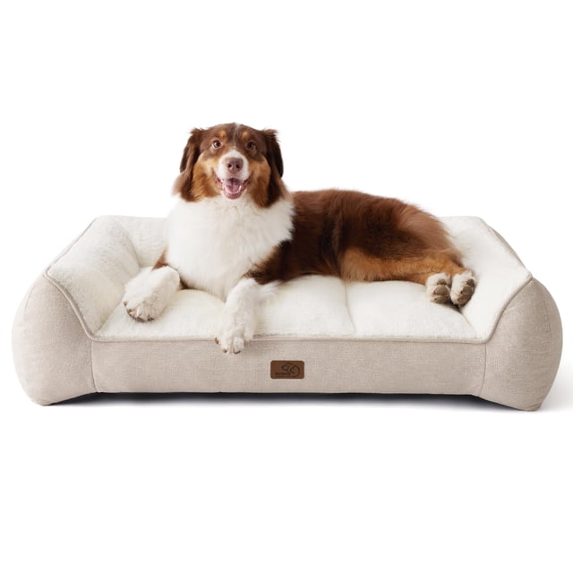 Cama ortopédica Bedsure para perros, 89 cm, tamaño grande y mediano, color beige