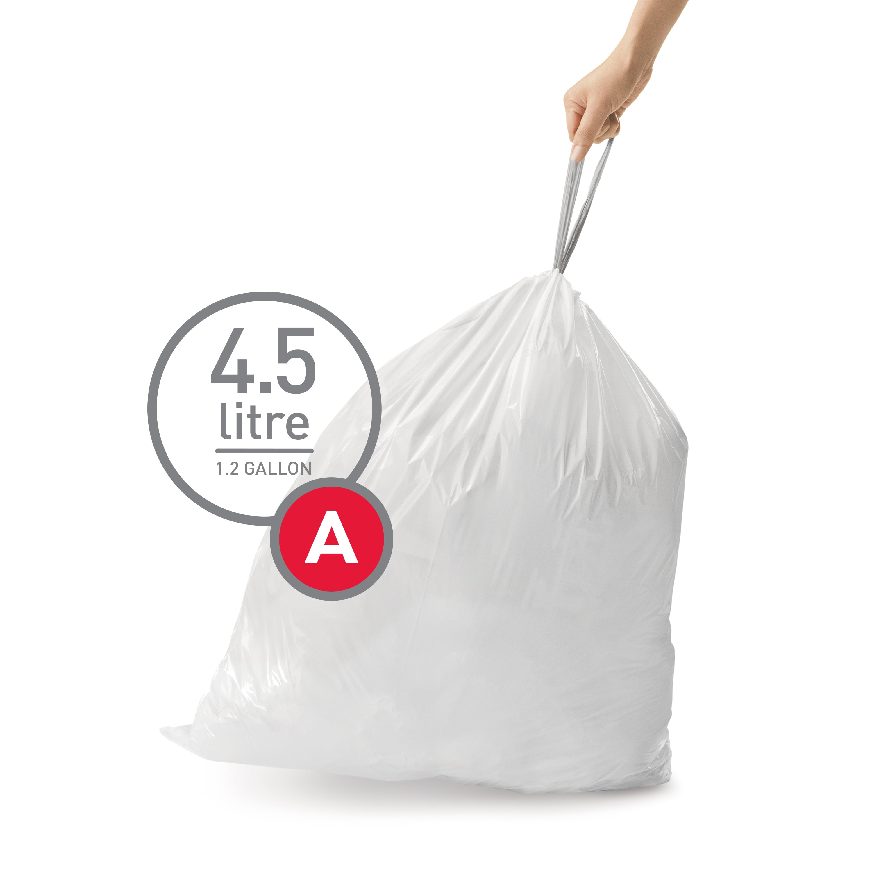 simplehuman Code A Custom Fit Drawstring Trash Bags, 90 Count, 4.5 Liter /  1.2 Gallon, White