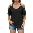 thumbnail image 2 of Women's Casual Round Neck Short Sleeve Blouse Soft Polyester Spandex Stretch Comfortable T-Shirt Top for Daily Wear Work School Party, 2 of 8