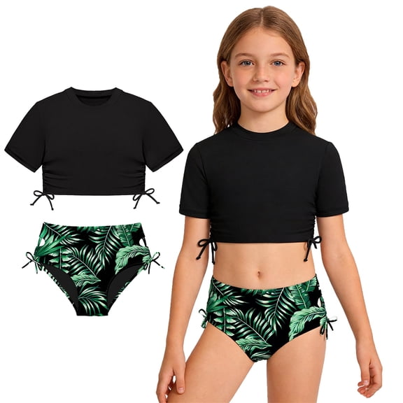Kids Swimsuit Girls Swimsuit With Shorts 2 Piece Set Cute Bikini Girls Rompers Size 7-8 Years