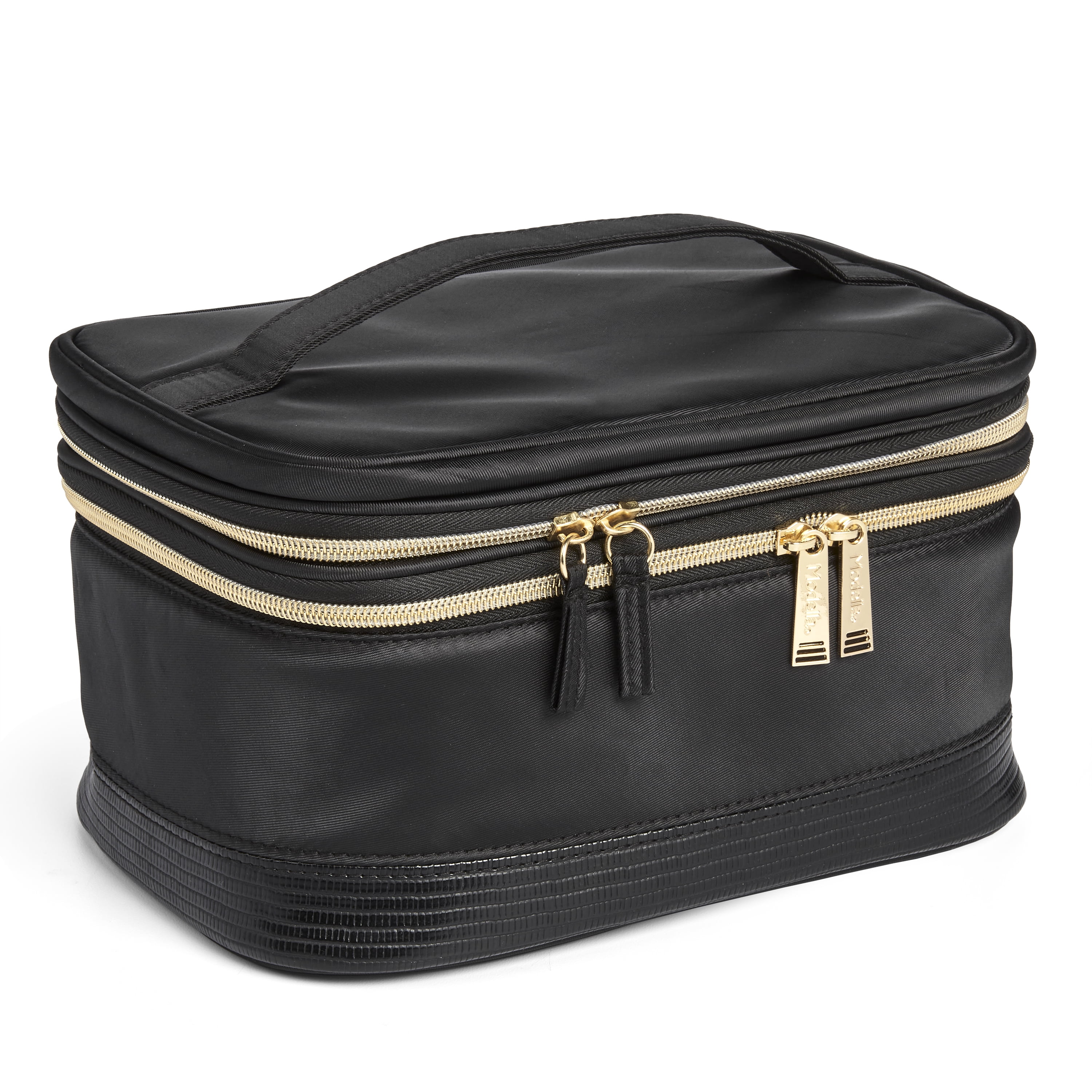 Modella Dual Zipper Cosmetic Bag for Makeup & Accessories, Black
