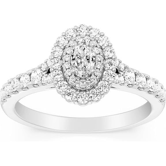 Gems Jewels 14K White Gold Plated 2 Ct Oval Cut Diamond Halo Christmas Wedding Engagement Thanksgiving Ring 925 Sterling Silver For Women's -6