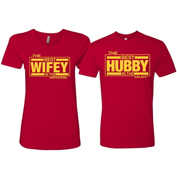Wild Bobby, The Best Hubby in the Galaxy The Best Wifey in the Universe ,Matching Couples Tee, Red, Mens XL-Womens 2XL