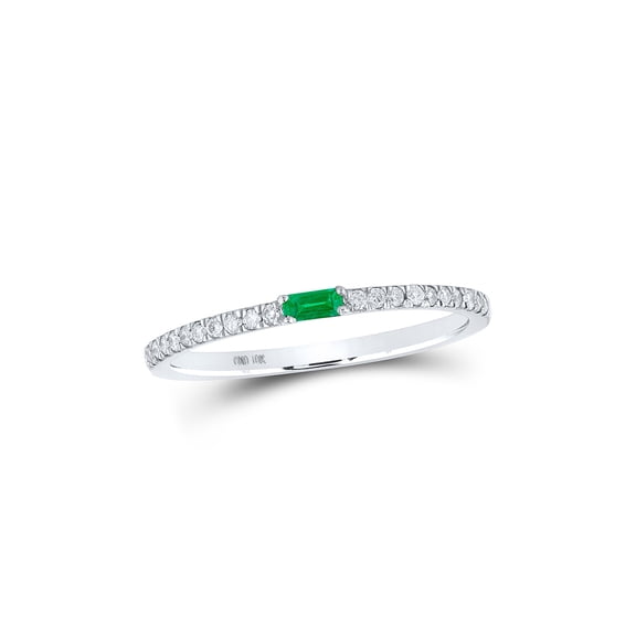 10kt White Gold Womens Baguette Emerald Diamond Band Ring 1/5 Cttw