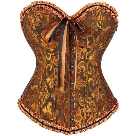 

QWZNDZGR Women s Lace Up Boned Overbust Corset Bustier Lingerie Bodyshaper Top