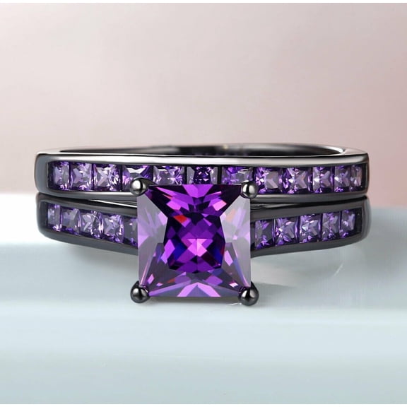 Sparkle Jewels 3ct Princess Cut Purple CZ Bridal Set Wedding Women's Ring 925 Silver