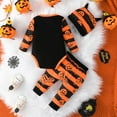 thumbnail image 4 of Vividxx Baby Boys Halloween Outfits Sets Pumpkin Print Long Sleeve Bodysuit Striped Pants Hat 3PCS Sets For Casual Beach School Party Fall Winter Cozy Dailywear, 4 of 8