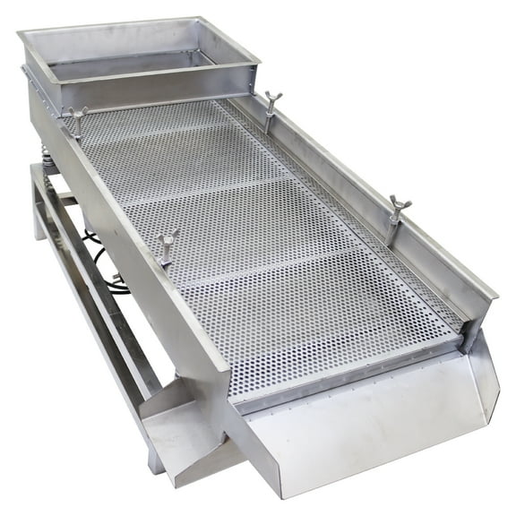 INTBUYING Electric Linear Sifter Machine Stainless Steel Vibrating Screen 1 Layer 5mm Round Hole Screen 2 Motor