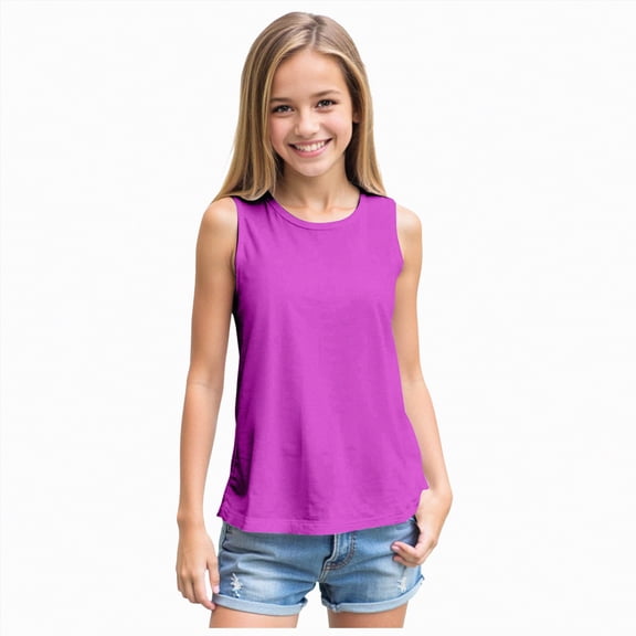 NIEWTR Cute Tank Tops For Girls Slim Sleeveless Breathable Shirts Fashion Summer Crop Tops Suitable For Outdoor(A-Purple,S)