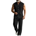 thumbnail image 2 of LEKWK Men Linen Sets Outfits 2 Piece Sleeveless Button Down Collared Tops and Wide Leg Pants Lightweight Loose Fit Solid Summer Beach Vacation Sets, 2 of 5
