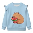 thumbnail image 5 of Yuyamidu Capybara Sweatshirt for Girls Size 7-8 Blue Long Sleeve Ruffle Shoulder Crewneck Sweatshirts Pullover Tops Lightweight Soft Everyday Clothes Playwear for Outdoor School, 5 of 8
