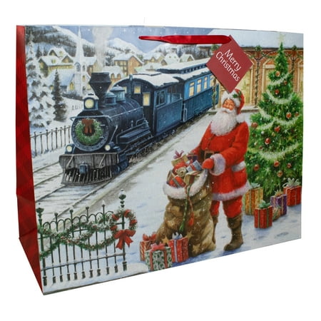 Holiday Time Christmas Super Jumbo Gift Bag; Santa Train; Multi Color; Paper Bag