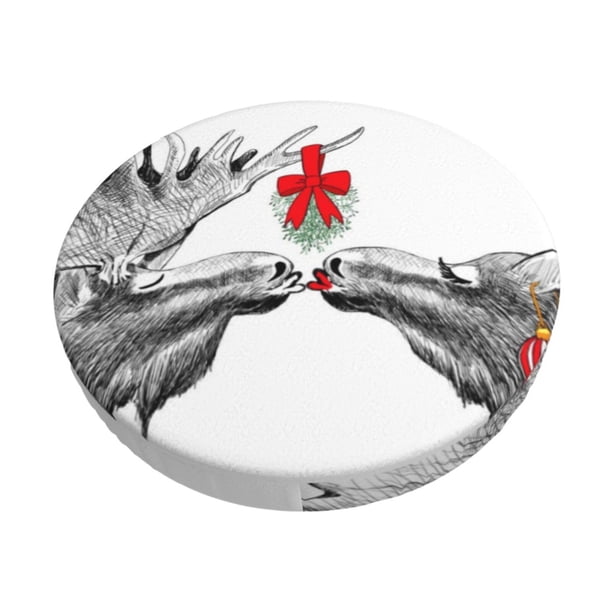 Balery Moose Kissing Under Mistletoe Fundas de asiento para taburete de bar redondo de tela de terciopelo ajustables que protegen de arañazos y manchas para sillas de 14 a 17 pulgadas.-12 inch