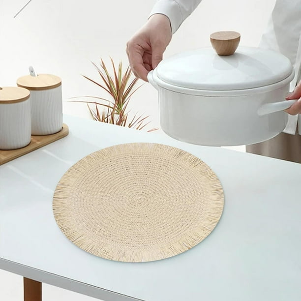 Mantel individual tejido | Aislante térmico y resistente al aceite | Almohadilla redonda de hilo de ramio de 38 cm para mesas de comedor y de centro