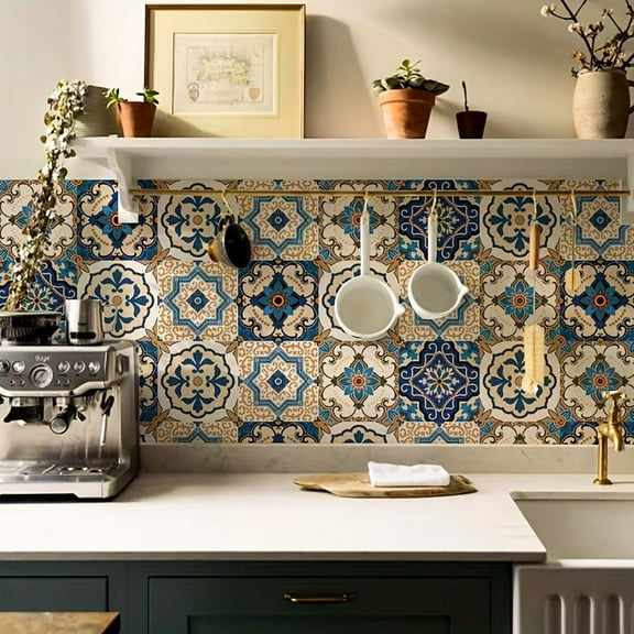 GYTY 1 Roll Self-Adhesive Wallpaper - Boho Brick Mosaic Tile Contact Paper, Peel And Stick, Waterproof Removable - For Living Room, Kitchen, Bedroom, Dormitory - Fall Aesthetic