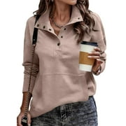 YDDIAN Fall Clothes for Women Baggy Henley Oversized Pullover Sweatshirts Long Sleeve Vneck Dressy Fashion Blouses with Pockets Complexion L