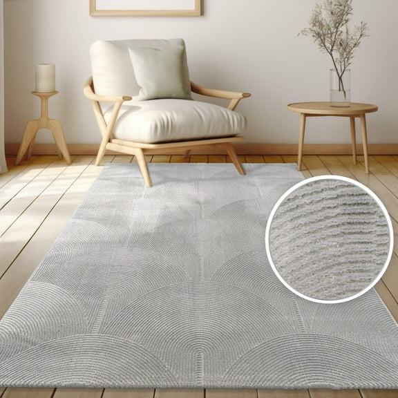 Textured Area Rug with Modern Curved Line Pattern in Anthracite - 5'3" x 7'3" (5'x7')