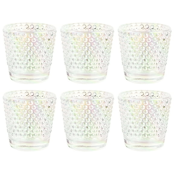 Koyal Wholesale Iridescent Hobnail Glass Candle Holders, 6 Pack, Boho Inspired Decor, Bridal Shower, Baby Shower
