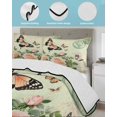 thumbnail image 4 of Quilts Twin Size, Vintage Butterfly Roses Soft Comforter Bedding Set for Bed, Spring Botanical Floral Lightweight Quilted Bedspread with Pillow Cover(2 Pieces) for All Season, 68x86 Inch, 4 of 6