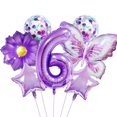 thumbnail image 1 of Globos de Cumpleaños JNNIMTRDAE Set Morado de Mariposa Número 6, 1 of 5