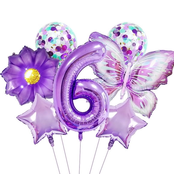 Globos de Cumpleaños JNNIMTRDAE Set Morado de Mariposa Número 6