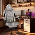 thumbnail image 2 of SOONTRANS Fabric Gaming Chair with Pocket Spring Cushion, 20" Wide Game Gamer Chairs Seat, Ergonomic Computer Chair with Adjustable Headrest, Lumbar Pillow, Footrest Reclining for Adults, Grey/White, 2 of 9