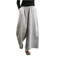 thumbnail image 3 of Women's Striped Wide Leg Lounge Pants Cotton Linen Palazzo Summer Elastic Waist Casual Pant Trousers With Pockets (5XL, White), 3 of 4