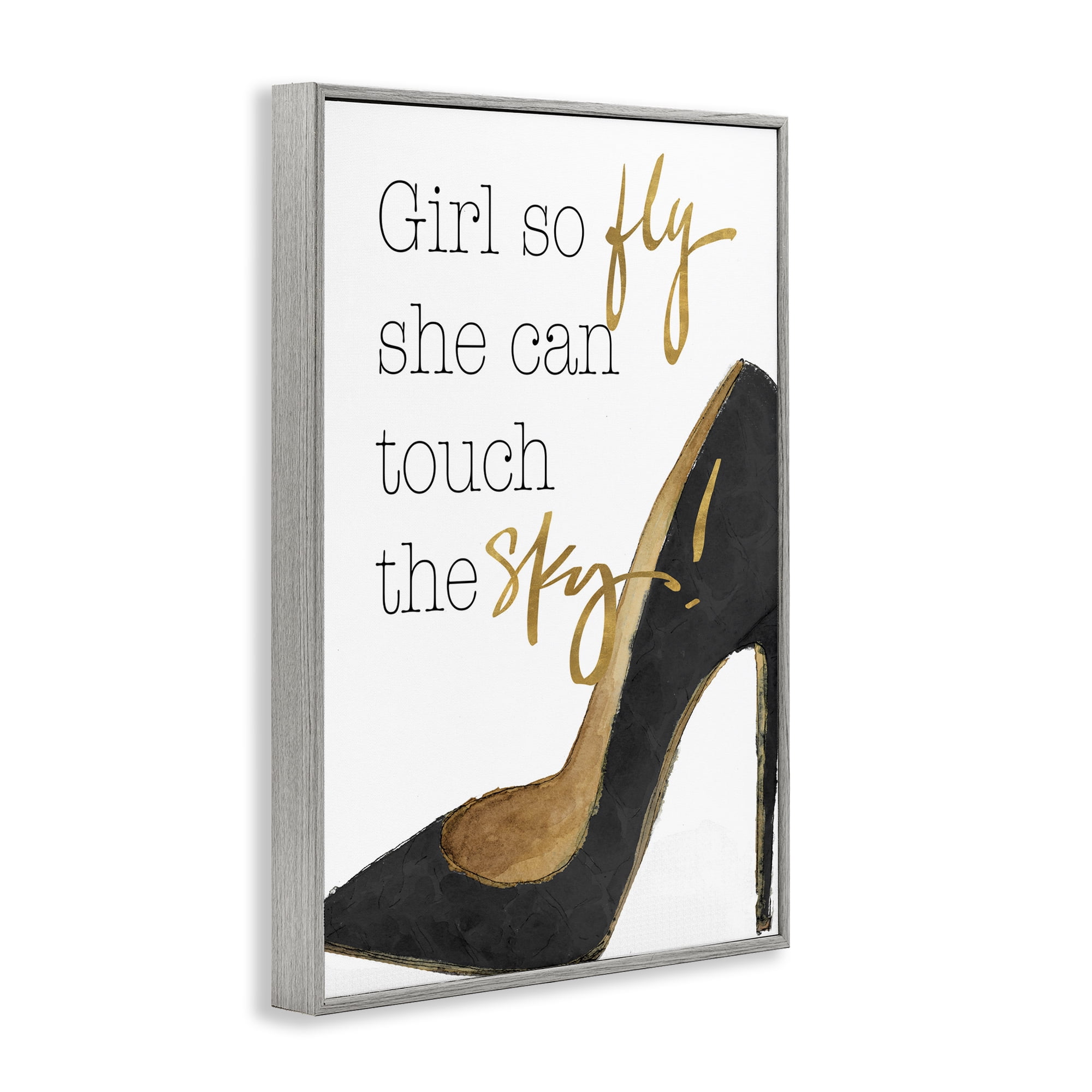 Stupell Industries Touch The Sky Phrase Beauty & Fashion Painting Gray Framed Art Print Wall Art, 12 x 18
