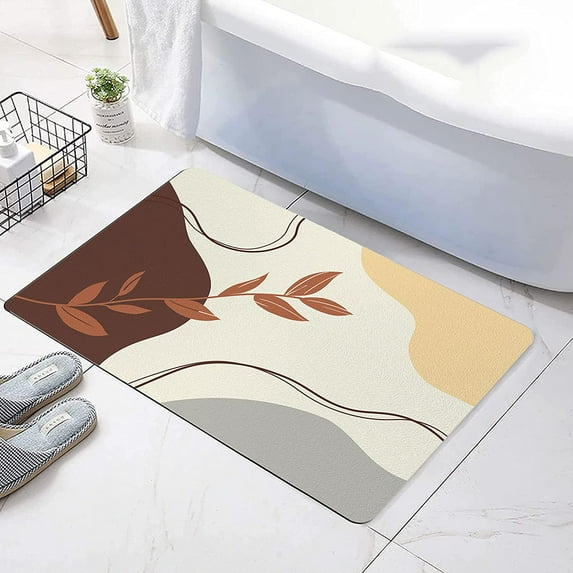 Mid Century Modern Diatomaceous Earth Bath Mat - Abstract Boho Rubber Non Slip Quick Dry Super Absorbent Washable Aesthetic Art Bathroom Rugs Fit Under Door(Rectangle,32×20 inch)