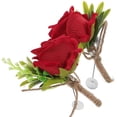 thumbnail image 1 of Red Wedding Boutonniere Rose Corsages for Groom and Bride 2Pcs Pack, 1 of 5