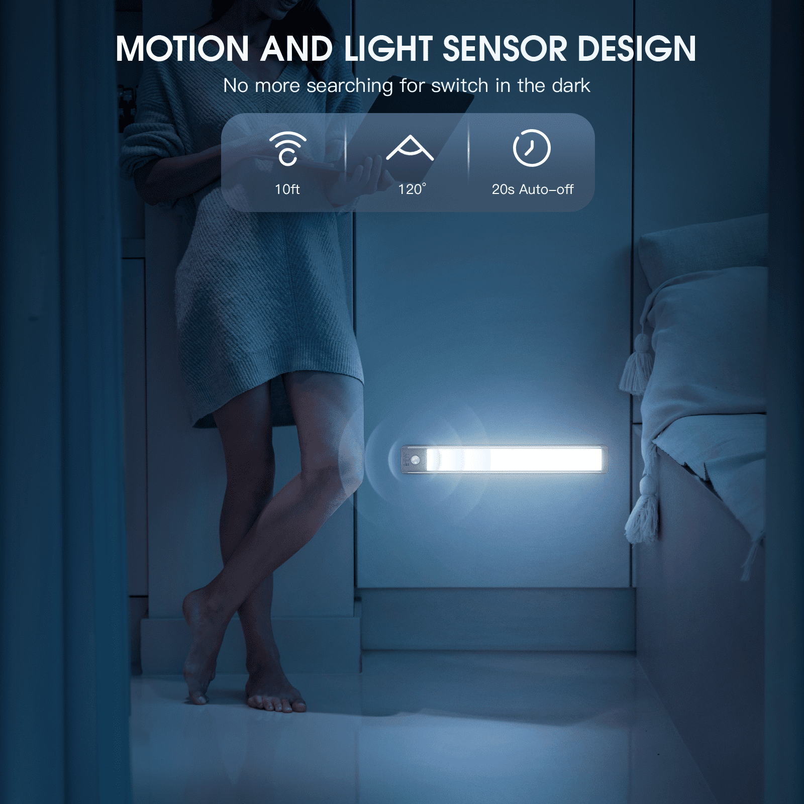 JNDFOFC Under Cabinet Lights, 40 LED Motion Sensor Light Indoor, USB Rechargeable Magnetic Dimmable Closet Lighting, Wireless Under Counter Lights for Kitchen, Stairs, 2 Pack