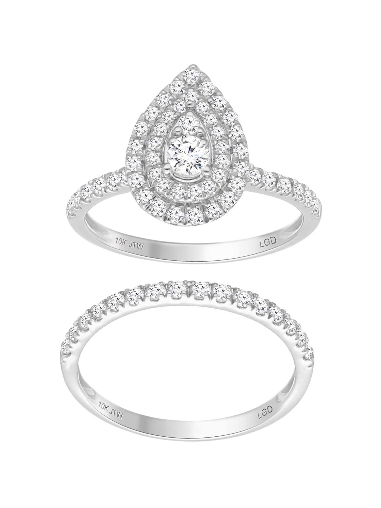 Brilliance Fine Jewelry Pear 1 Carat Lab Grown Diamond Bridal Ring Set in 10KT White Gold
