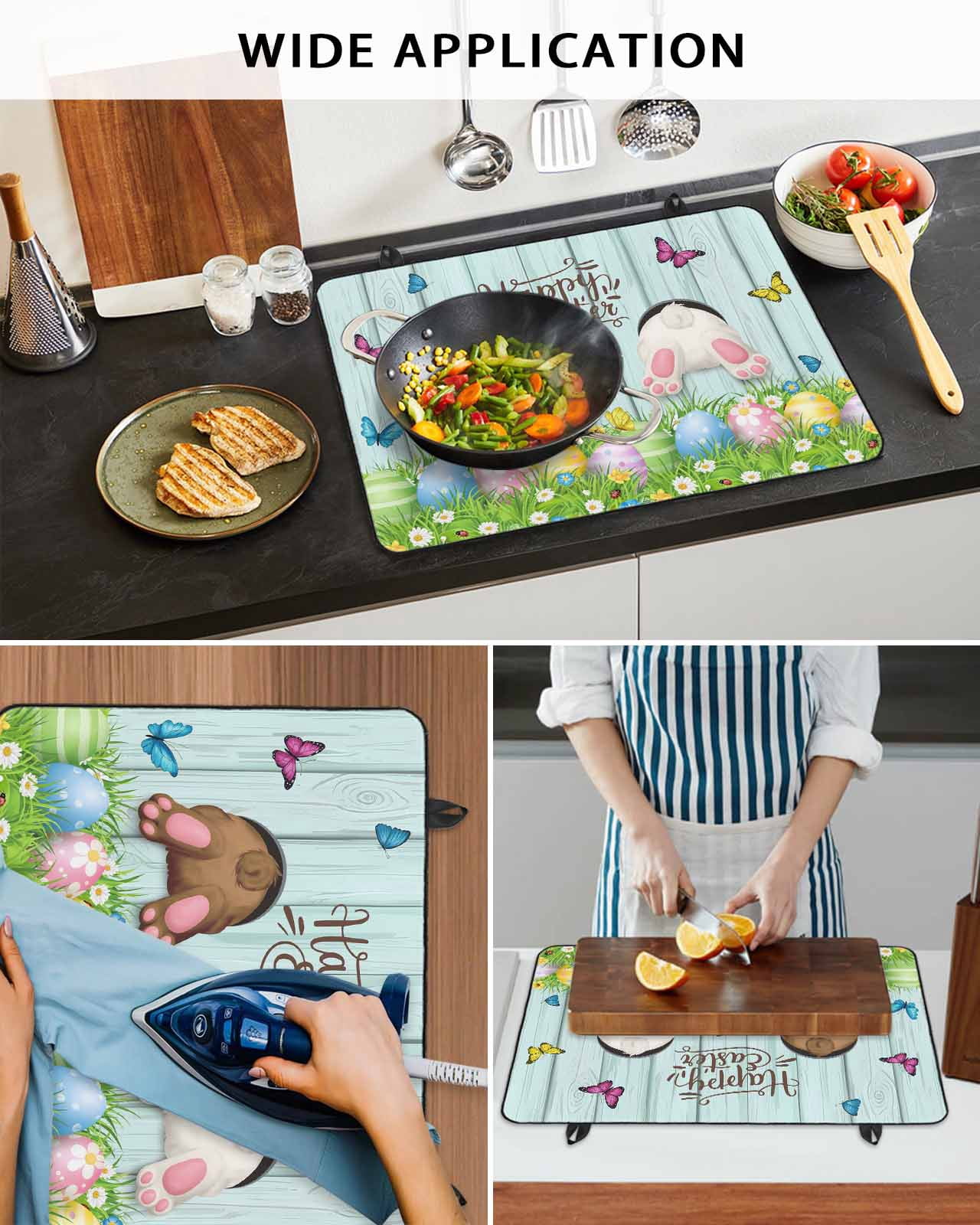 Large Induction Cooktop Protector Mat Easter Stove Top Covers for Electric Stove, Spring Easter Eggs Bunny Farmhouse Wooden Grain Decorative Stove Burner Cover Mats, Glass Top Stove Cover