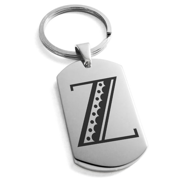 Tioneer Stainless Steel Letter Z Initial Metro Retro Monogram Engraved Dog Tag Keychain Keyring