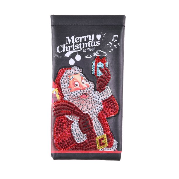 (YD001) Almacenamiento para Gafas Con Diamantes Punto DIY para Gafas Portátil Con Cierre Automático Con Hebilla Resorte Papá Noel