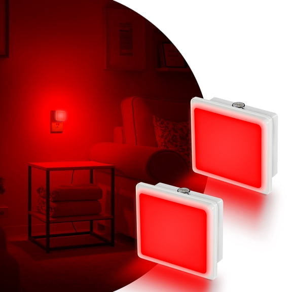 2 Pack Red Square LED Night Light with Automatic Light Sensor