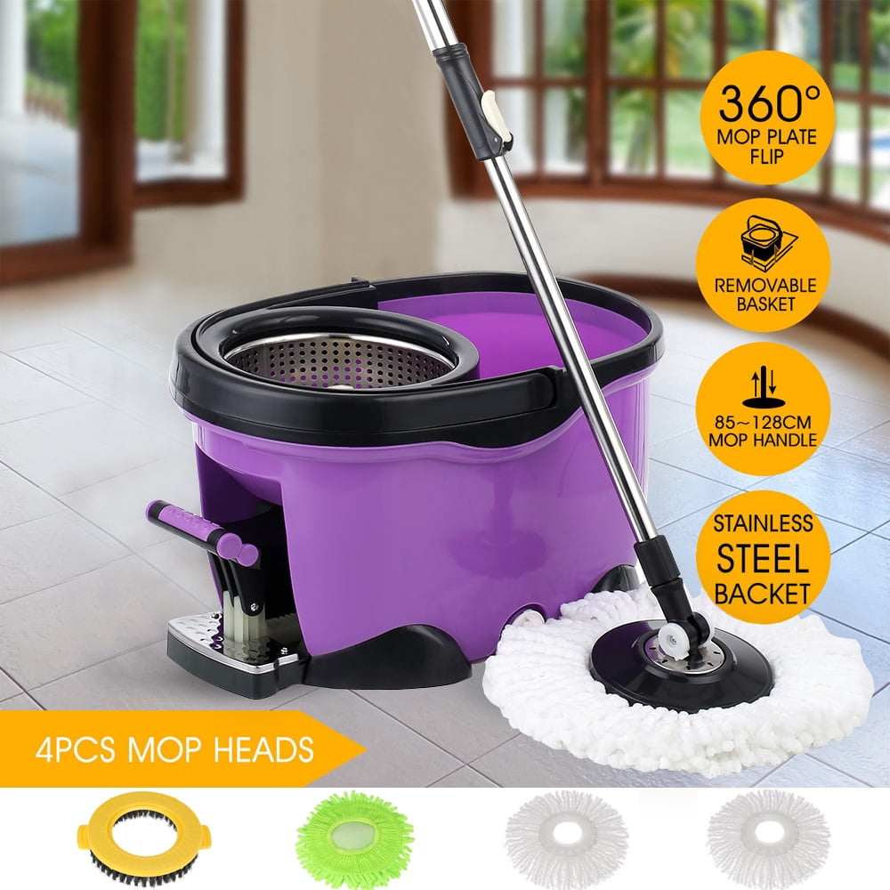 iKayaa Handsfree Stainless Steel 360°Rotating Spin Mop Bucket Set with