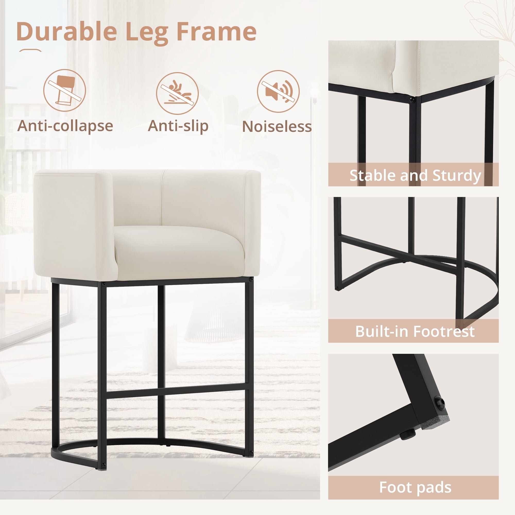 Dycanpo 27" H Modern Bar Stools Set of 3 with Back and Arms, for Home Kitchen, Antique White