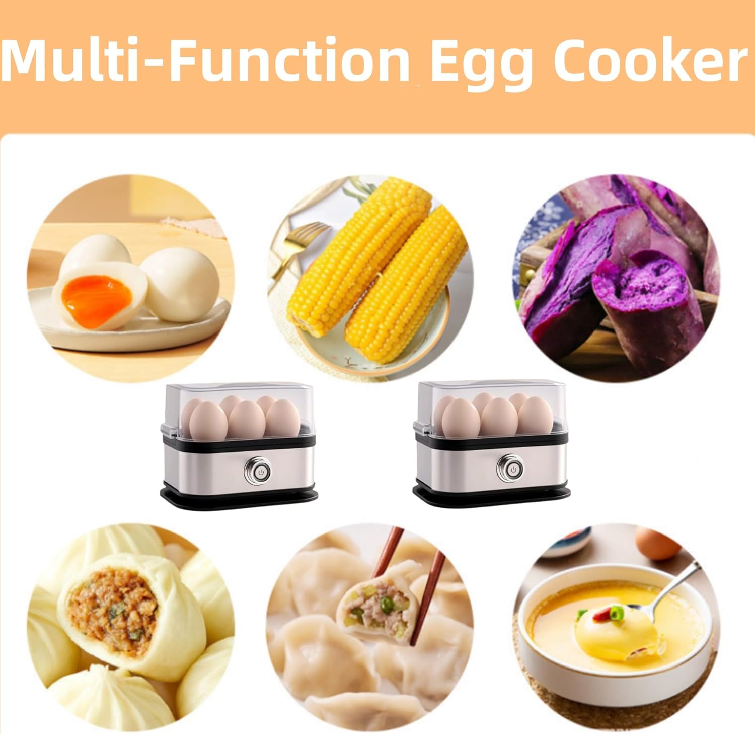 Smart Egg Cooker with Auto Shut-Off – 6 Egg Capacity Electric Egg Cooker, Rapid Hard/Medium/Soft Boiled Egg Steamer, Multi-Function for Poached, Scrambled Eggs & Vegetables