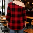 thumbnail image 5 of Gamivast Tunic Tops For Women Plaid Print Skew Neck Dressy Tops 3/4 Sleeve Asymmetrical Tops Comfy Loose Fit Casual Office Work Wear, 5 of 7
